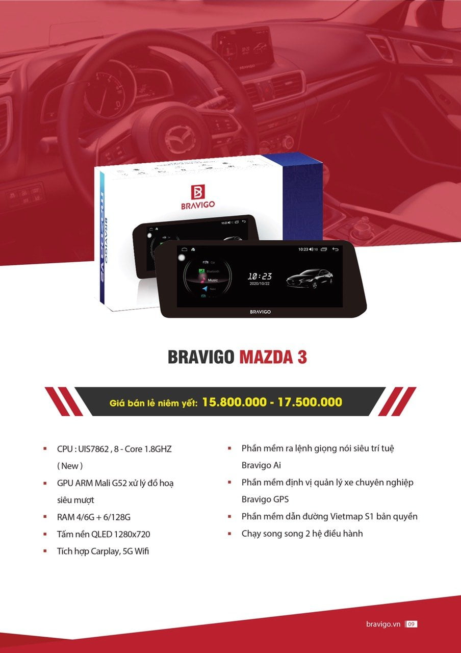 Bảng giá màn hình DVD Android Bravigo Mazda 3