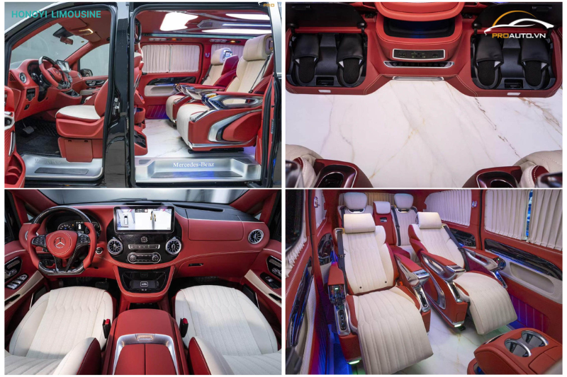 Độ ghế Limousine MERCEDES V250 màu đỏ đầy quyền lực