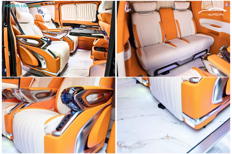 Độ xe Limousine MERCEDES V250 với màu cam mix trắng cực hot