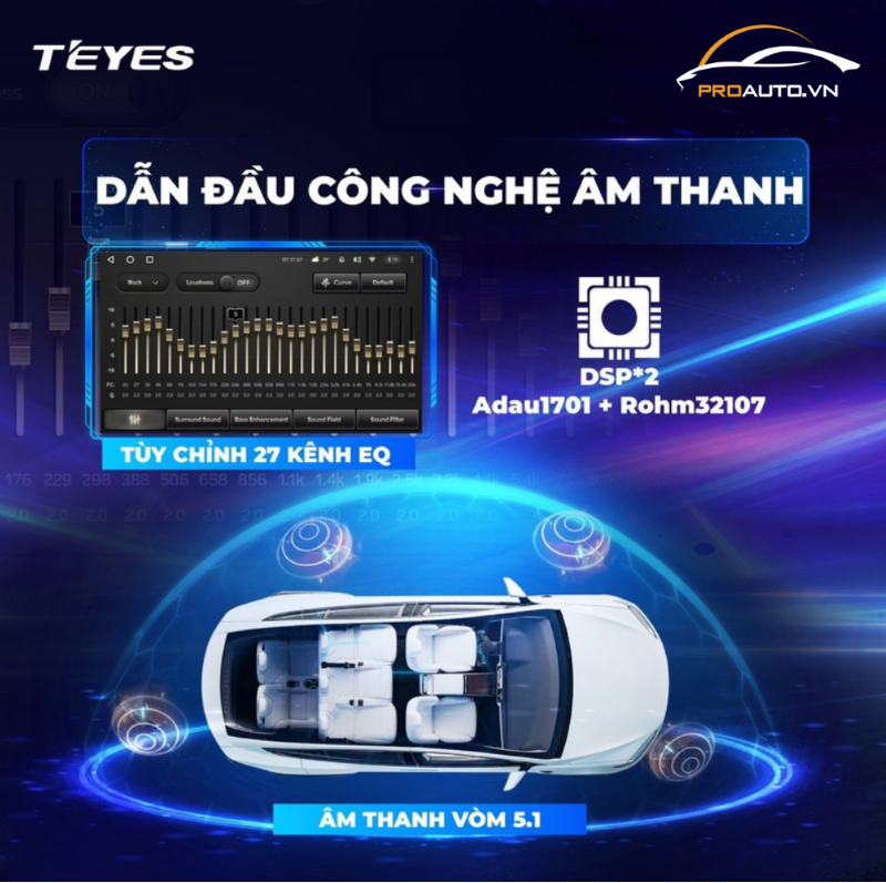 Màn hình android Teyes 2K MAX có hệ thống âm thanh vòm 27 kênh EQ