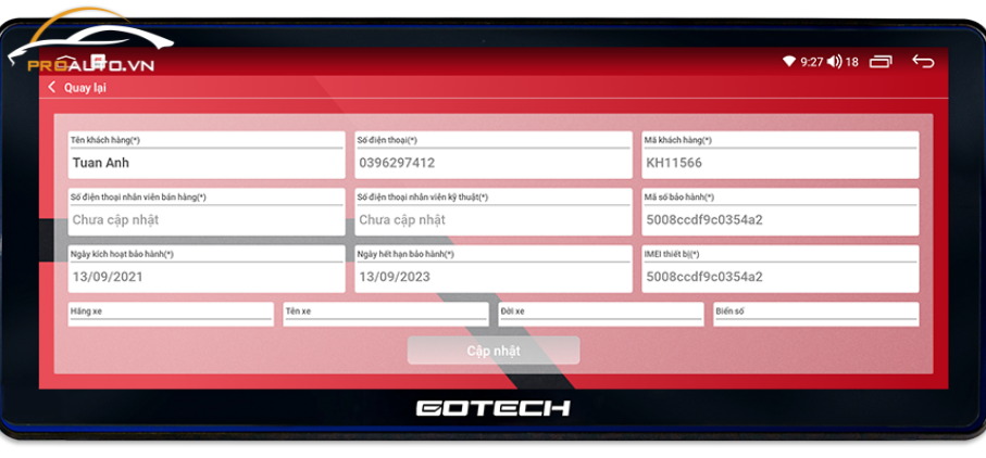 Bạn có thể kiểm tra bảo hành điện tử trên màn hình Gotech GT12.3i và GT12.3i 360
