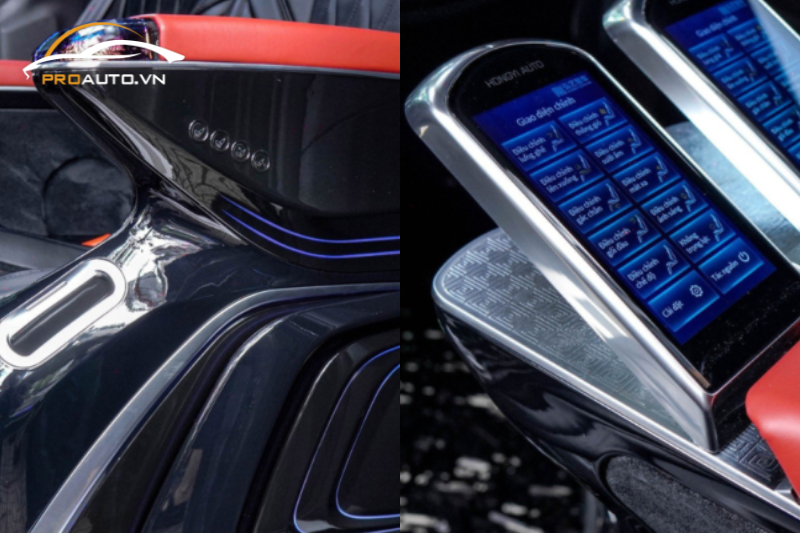 Ghế Limousine Crystal 2.0 có nút điều chỉnh cơ học và màn hình cảm ứng