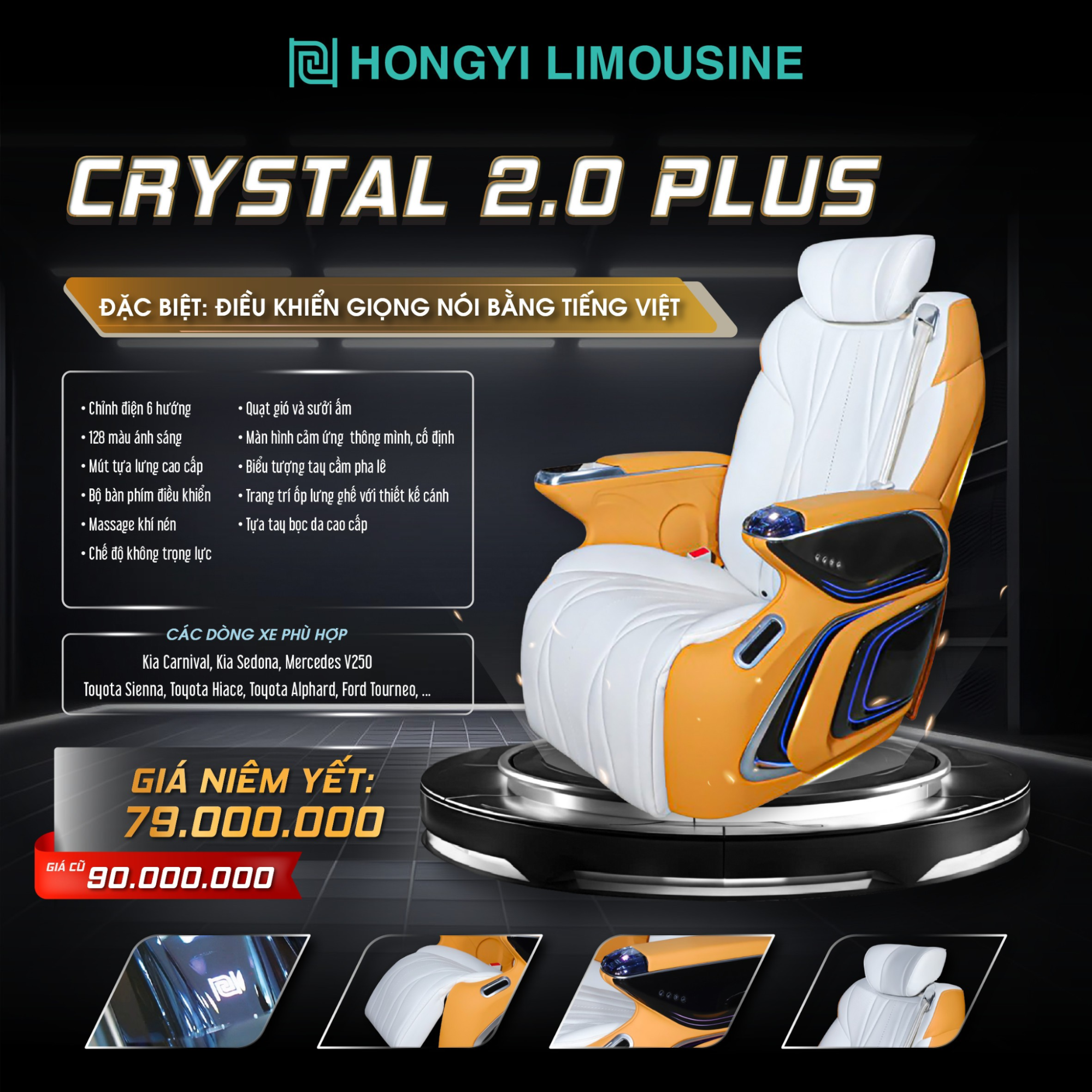 Độ ghế limousine Hongyi Crystal 2.0 Plus