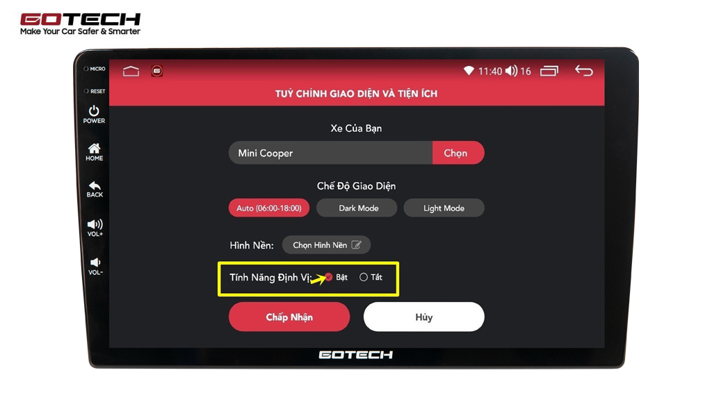 Tính năng định vị trên màn hình GOTECH GT360 Max