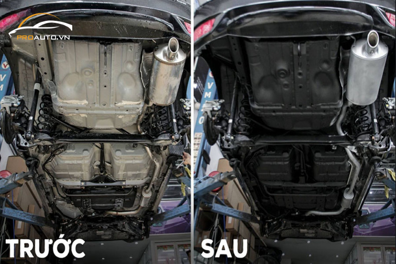 Hình ảnh trước và sau khi được sơn phủ gầm xe Mitsubishi Xpander