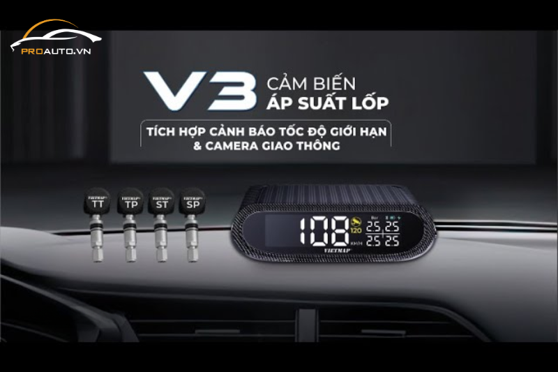 Cảm biến áp suất lốp Vietmap V3 tích hợp cảnh báo tốc độ giới hạn & camera giao thông