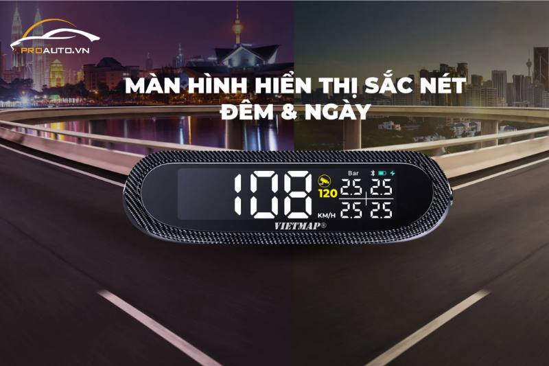 Hiển thị sắc nét ngày & đêm với cảm biến áp suất lốp Vietmap V3