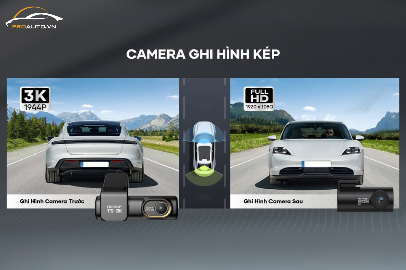 Chế độ ghi hình trước sau trên camera hành trình Vietmap TS-3K