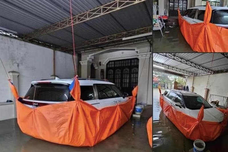 Dùng bạt chống ngập ô tô