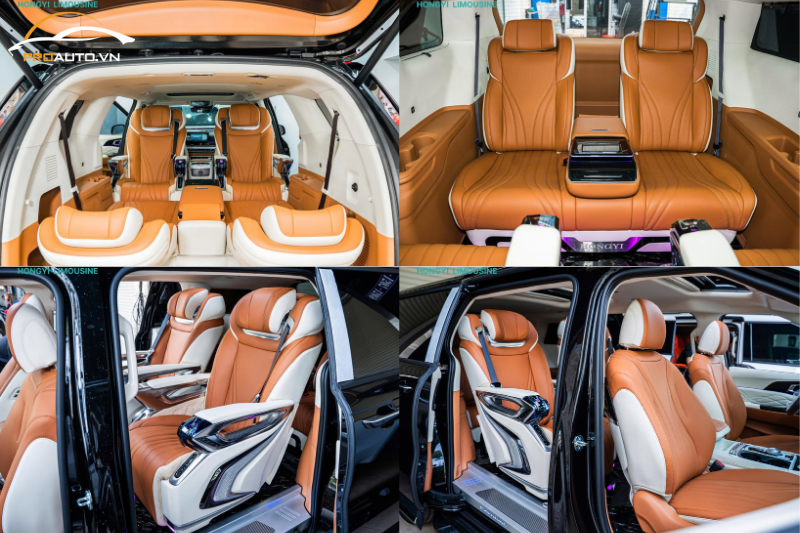 Độ ghế limousine ô tô phối màu nâu trắng thanh lịch