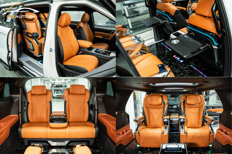 Dự án độ ghế limousine ô tô phối nâu bò và đen mạnh mẽ