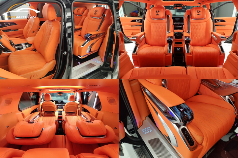 Gói độ ghế limousine ô tô màu cam Hermes sang trọng