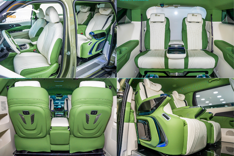 Gói độ ghế limousine ô tô phối xanh mint và trắng trẻ trung