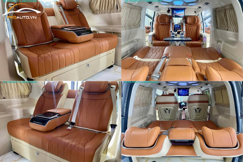 Gói độ ghế limousine ô tô phối màu nâu kem tinh tế