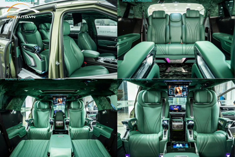 Thiết kế độ ghế limousine ô tô màu xanh lá độc đáo